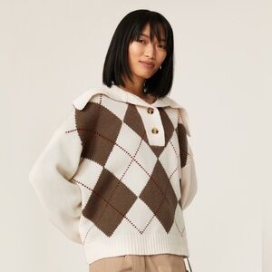 Samsoe Kei Argyle Polo Sweater size medium